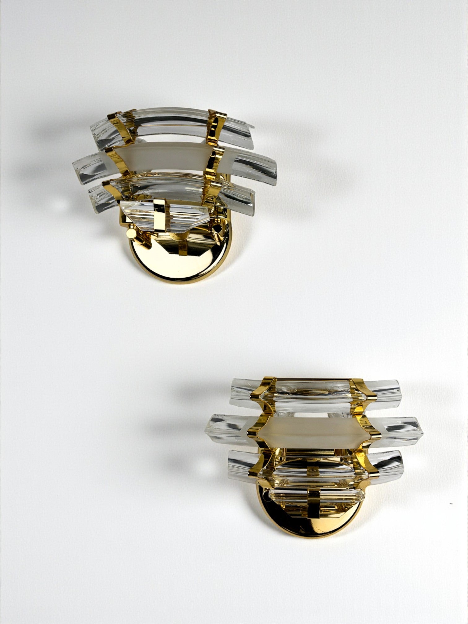 Pair of Venini Triedi Curved Cut Glass Sconces, Italy, circa 1970s