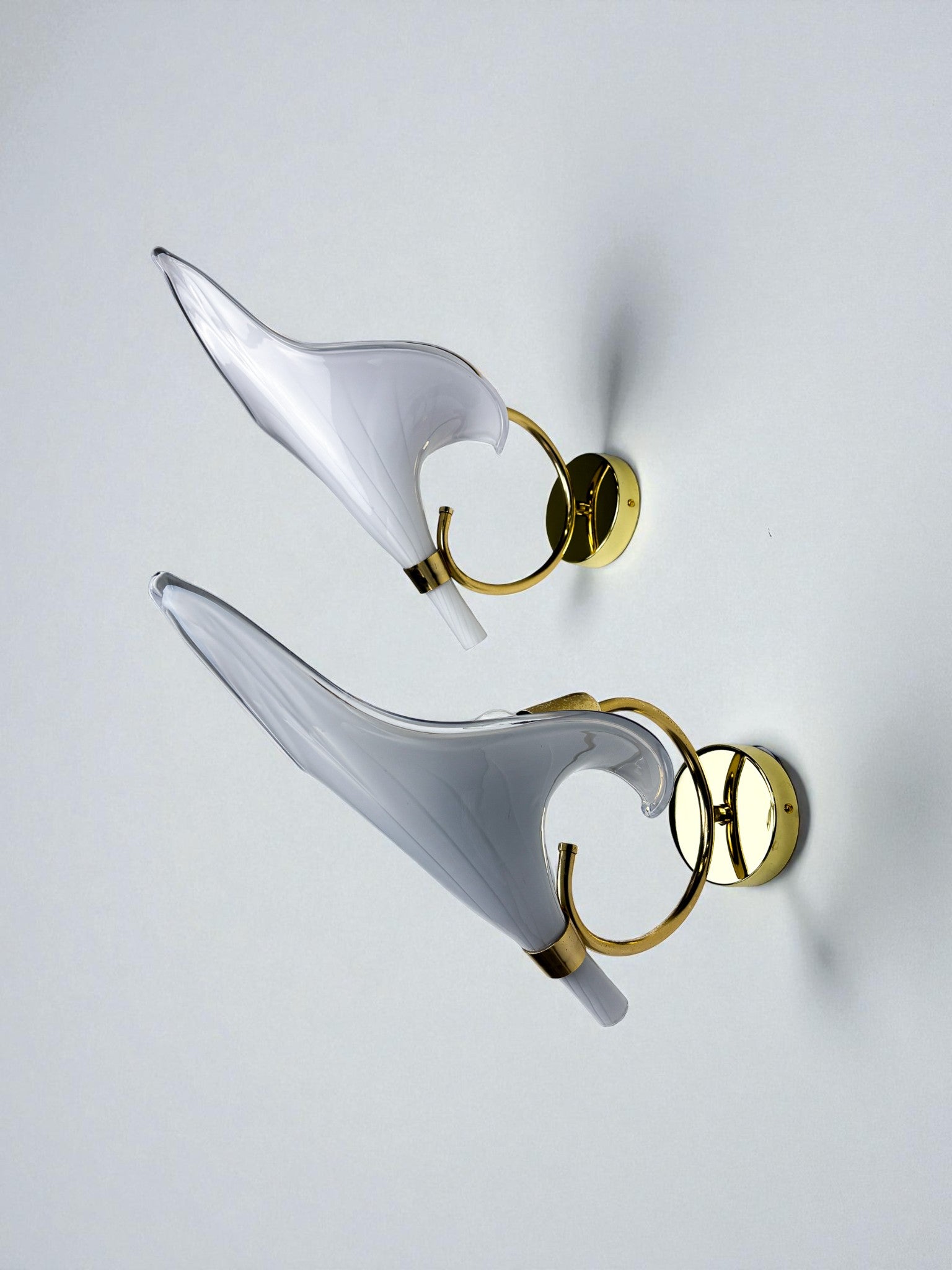 Pair of Italian Hand Blown Murano Glass Calla Lilly wall lights By Franco Luce, 1970's