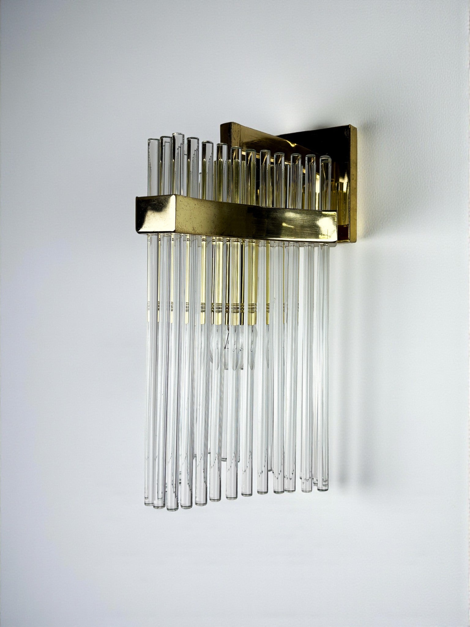 Gaetano Sciolari for Lightolier Wall Sconce, Murano Glass Rods & Gilt Brass, Italy, 1970s