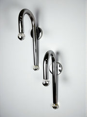 Pair of Space-Age Tubular Wall Lights, Chromed Metal, Italy, 1970s