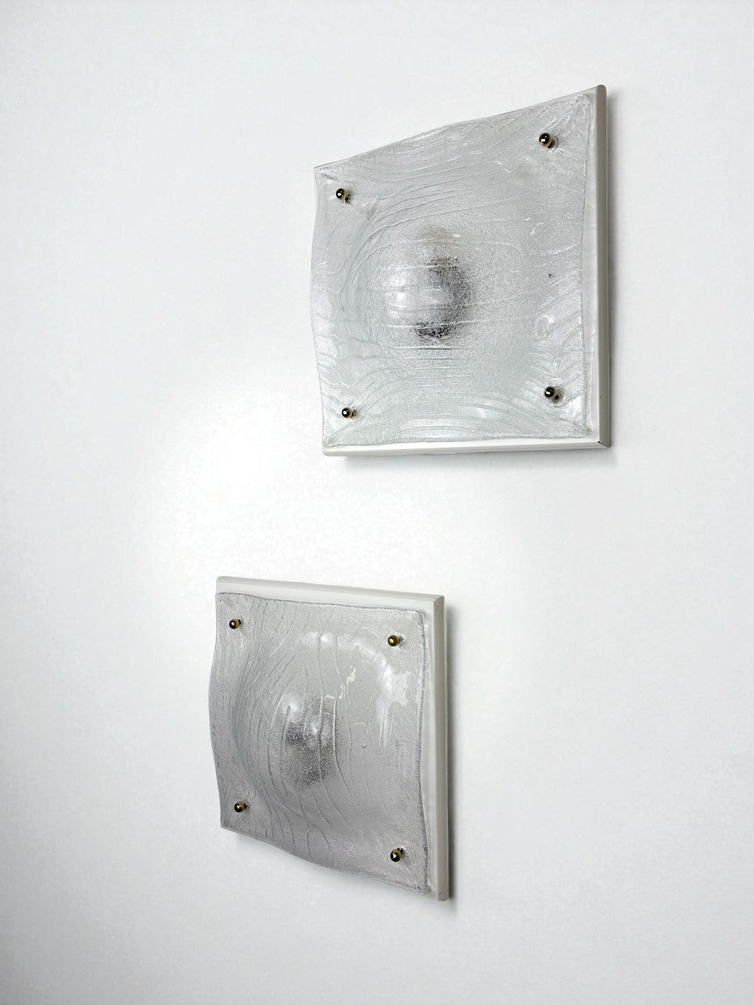 Pair of Murano Frosted Textured Glass Wall Lights, Italy, 1960s
