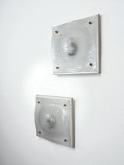 Pair of Murano Frosted Textured Glass Wall Lights, Italy, 1960s