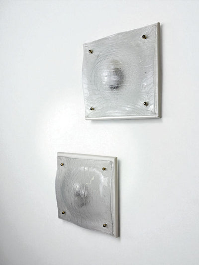 Pair of Murano Frosted Textured Glass Wall Lights, Italy, 1960s