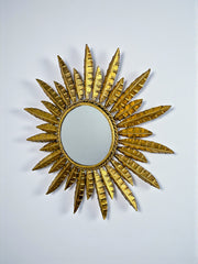 Midcentury Modern Sunburst Wall Mirror – Gilt Metal, France 1960's