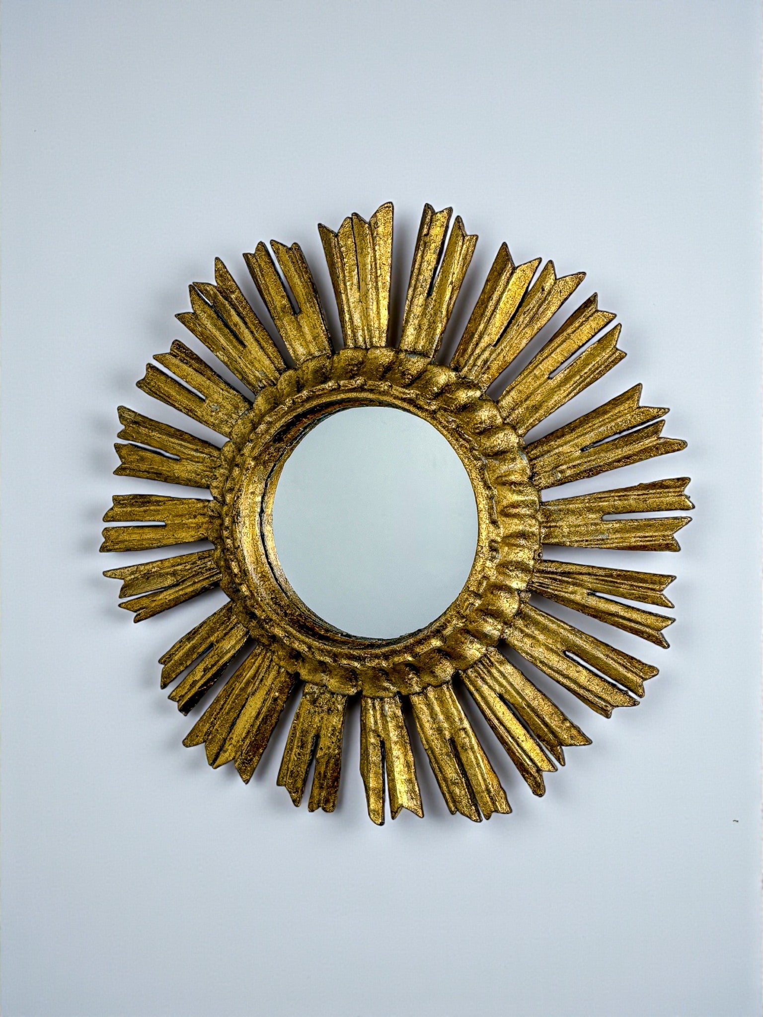 Mid-Century Gilded Wooden Sunburst Mirror, Italy, 1950