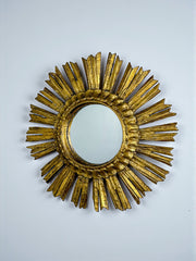 Mid-Century Gilded Wooden Sunburst Mirror, Italy, 1950