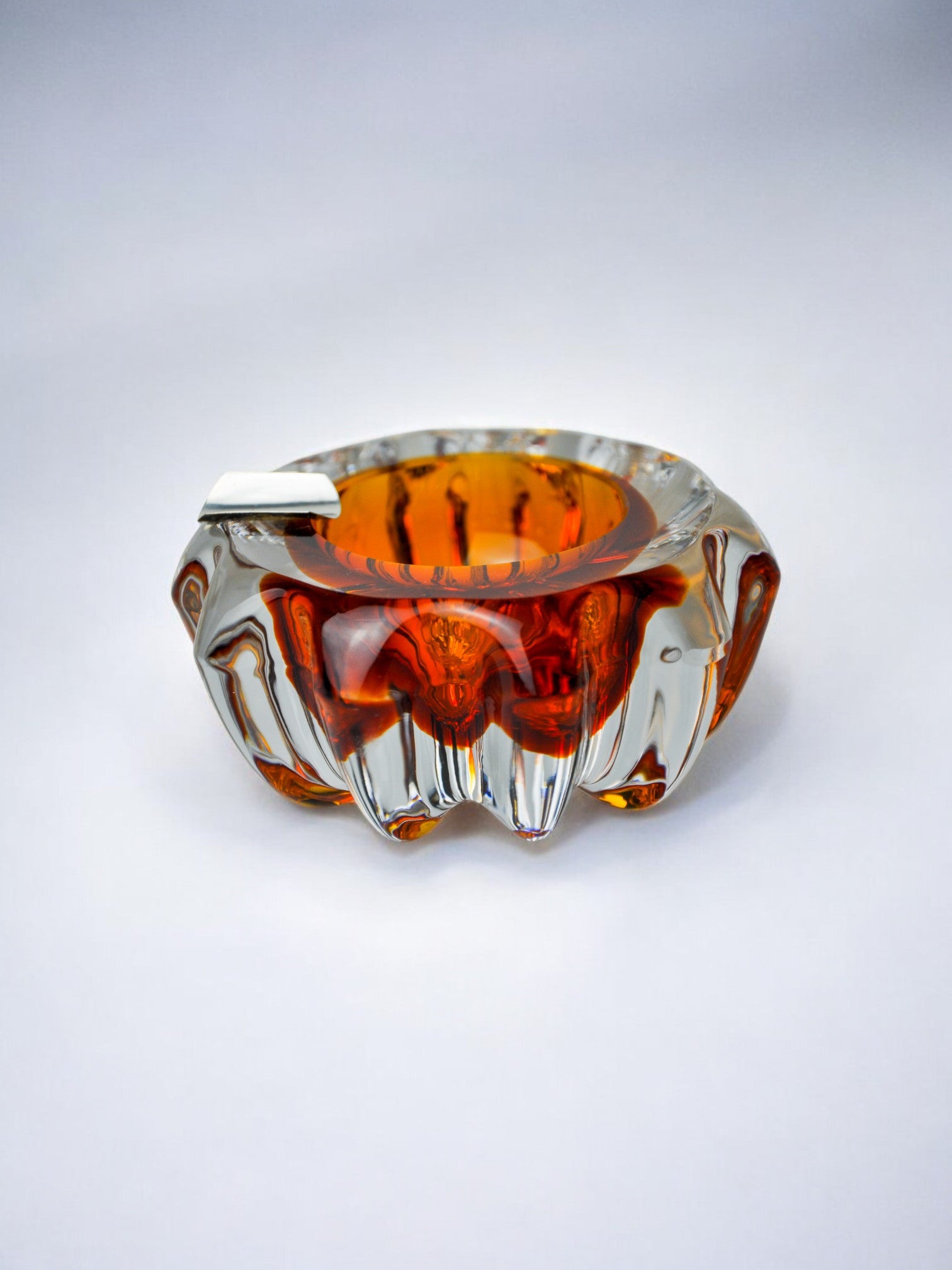 Orange Sommerso ashtray by Seguso, Murano glass & silver support, Italy, 1970