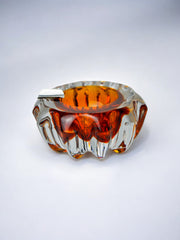 Orange Sommerso ashtray by Seguso, Murano glass & silver support, Italy, 1970