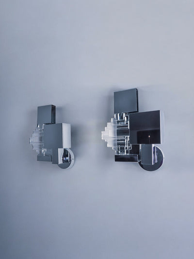 Pair of wall lights from the Sciolari house, chromed metal and Murano glass, Italy, 1970