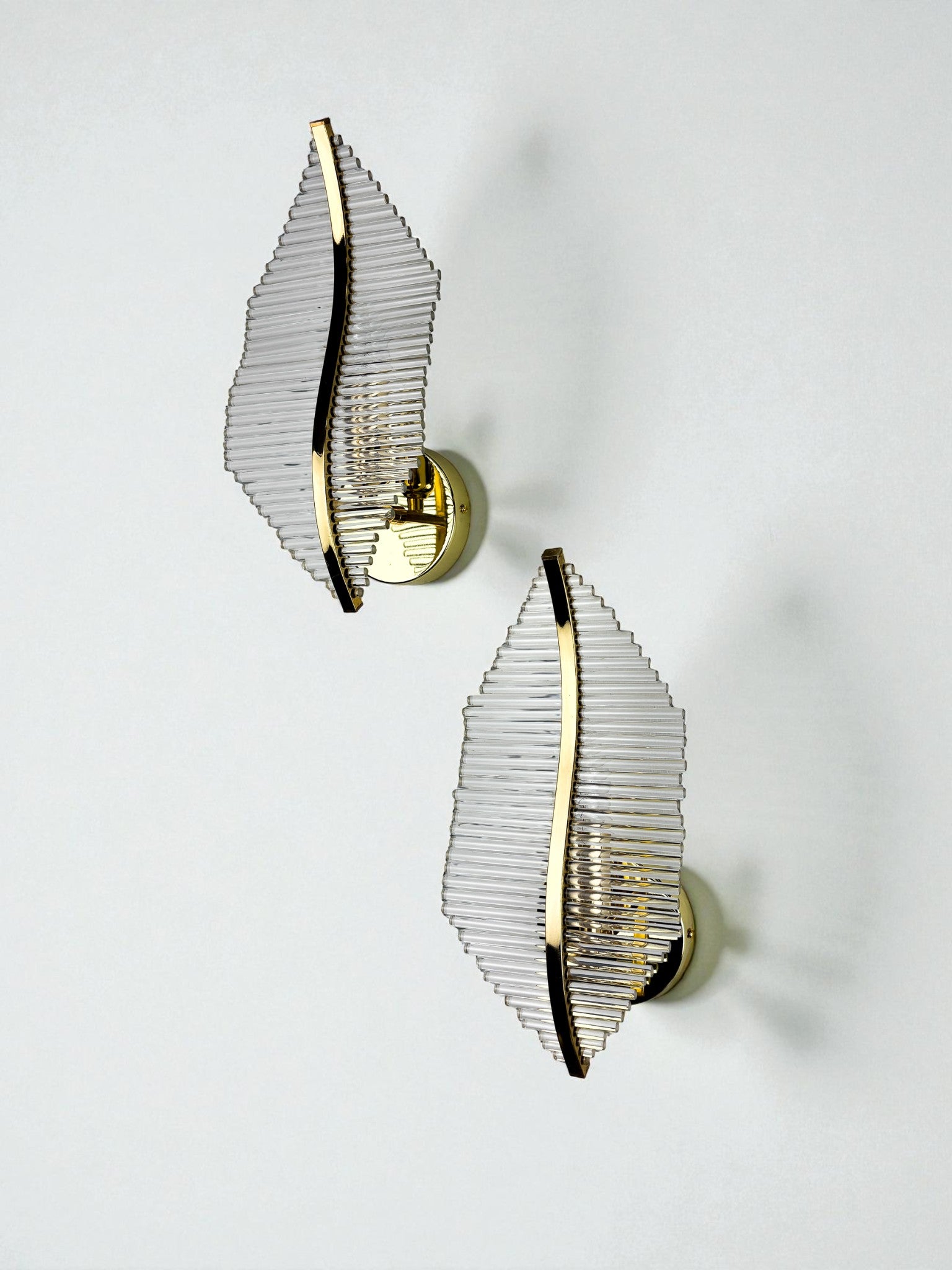 Pair of Venini Floral Wall Sconces, Gilt Brass & Murano Tubular Glass, Italy, 1970s