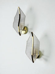 Pair of Venini Floral Wall Sconces, Gilt Brass & Murano Tubular Glass, Italy, 1970s
