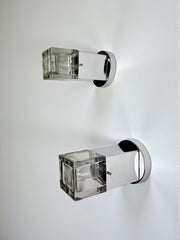 Pair of Cubique Sciolari Wall Sconces – Chrome & Murano Glass, Italy 1970s