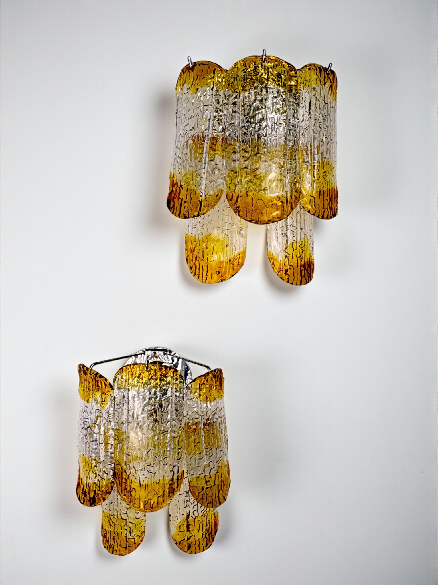 Pair of Two-Tier Mazzega Murano Wall Sconces, Orange Frosted Glass, Italy, 1960s