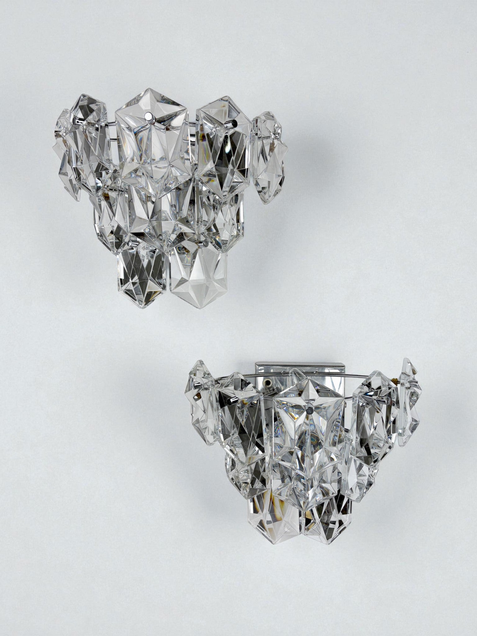 Pair of Kinkeldey 2-Tier Cut Crystal Wall Sconce, Germany, Circa 1970s