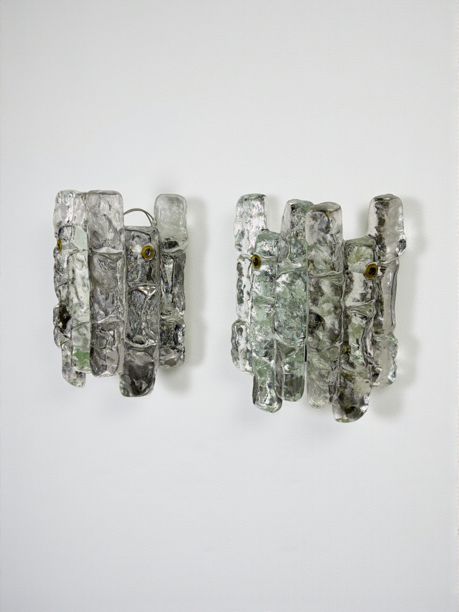 Pair of J.T. Kalmar 'Ice Cube' Wall Lights, Frosted Glass, Austria 1970s