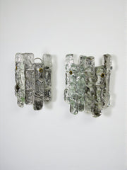 Pair of J.T. Kalmar 'Ice Cube' Wall Lights, Frosted Glass, Austria 1970s