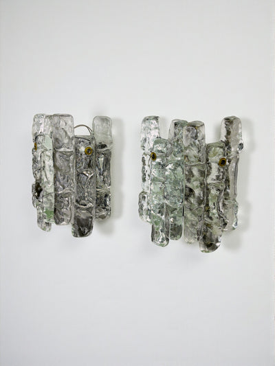 Pair of J.T. Kalmar 'Ice Cube' Wall Lights, Frosted Glass, Austria 1970s