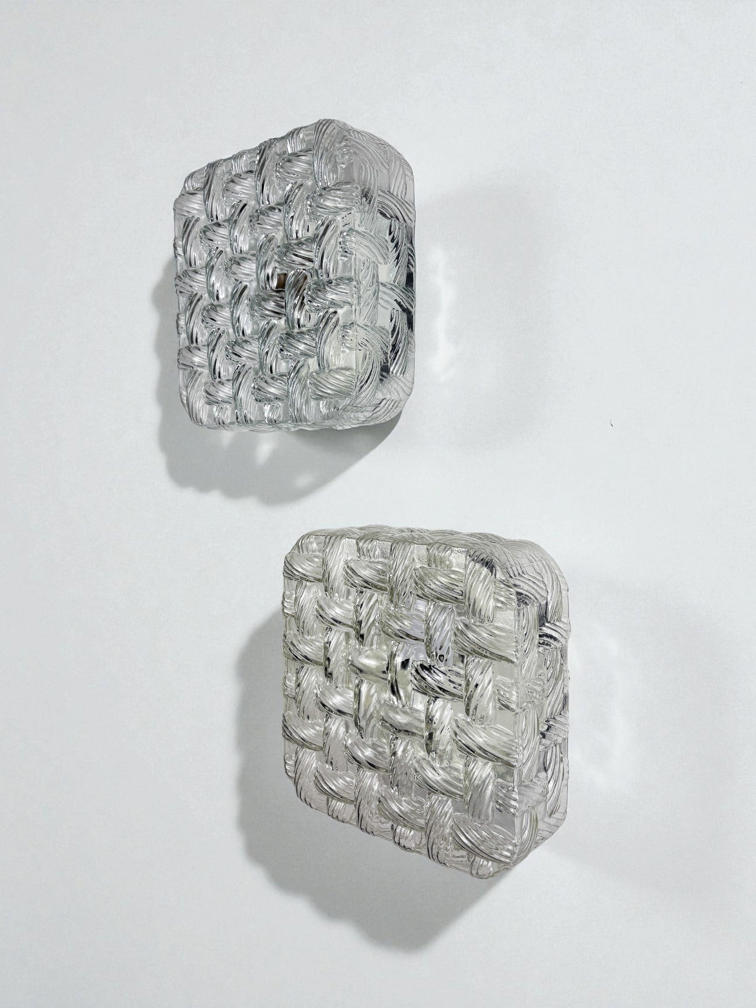 Pair of Woven Textured Glass Wall Lights by Leuchten, Germany, 1970's