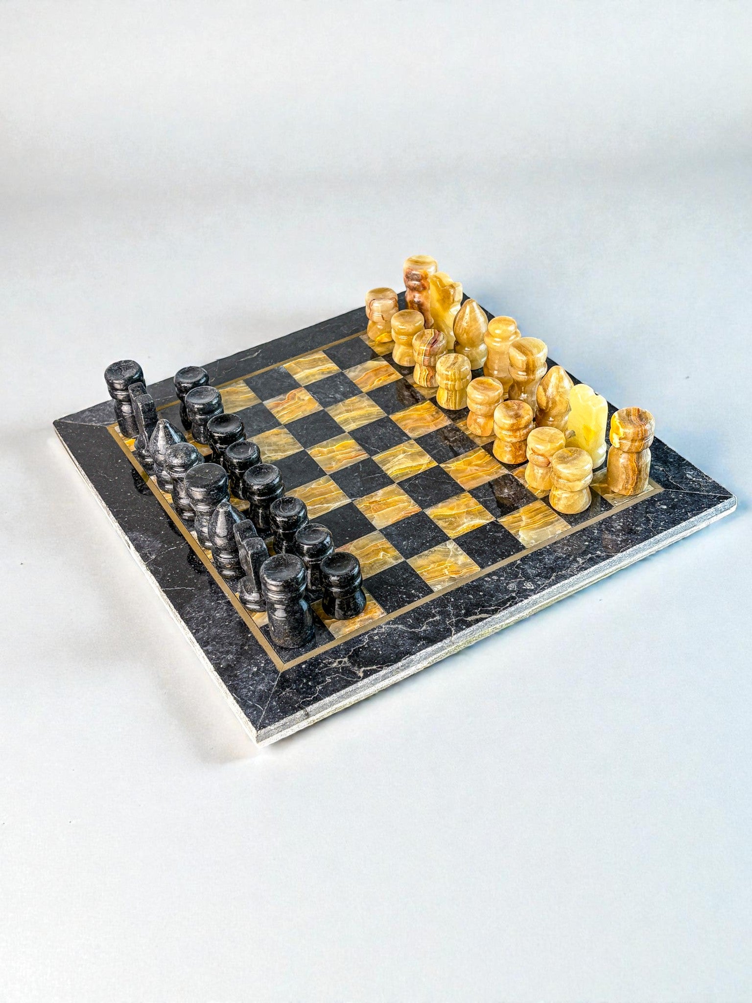 Vintage Italian Genuine Alabaster Chess Set with Carved Pieces, 1970