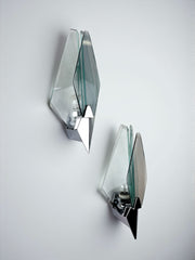 Pair of Veca sconces, murano blue cut glass & black lucite, Italy, Circa 1970's