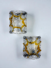 Pair of Mazzega Murano Wall Lights, Orange Frosted Textured Glass, Italy, 1970s