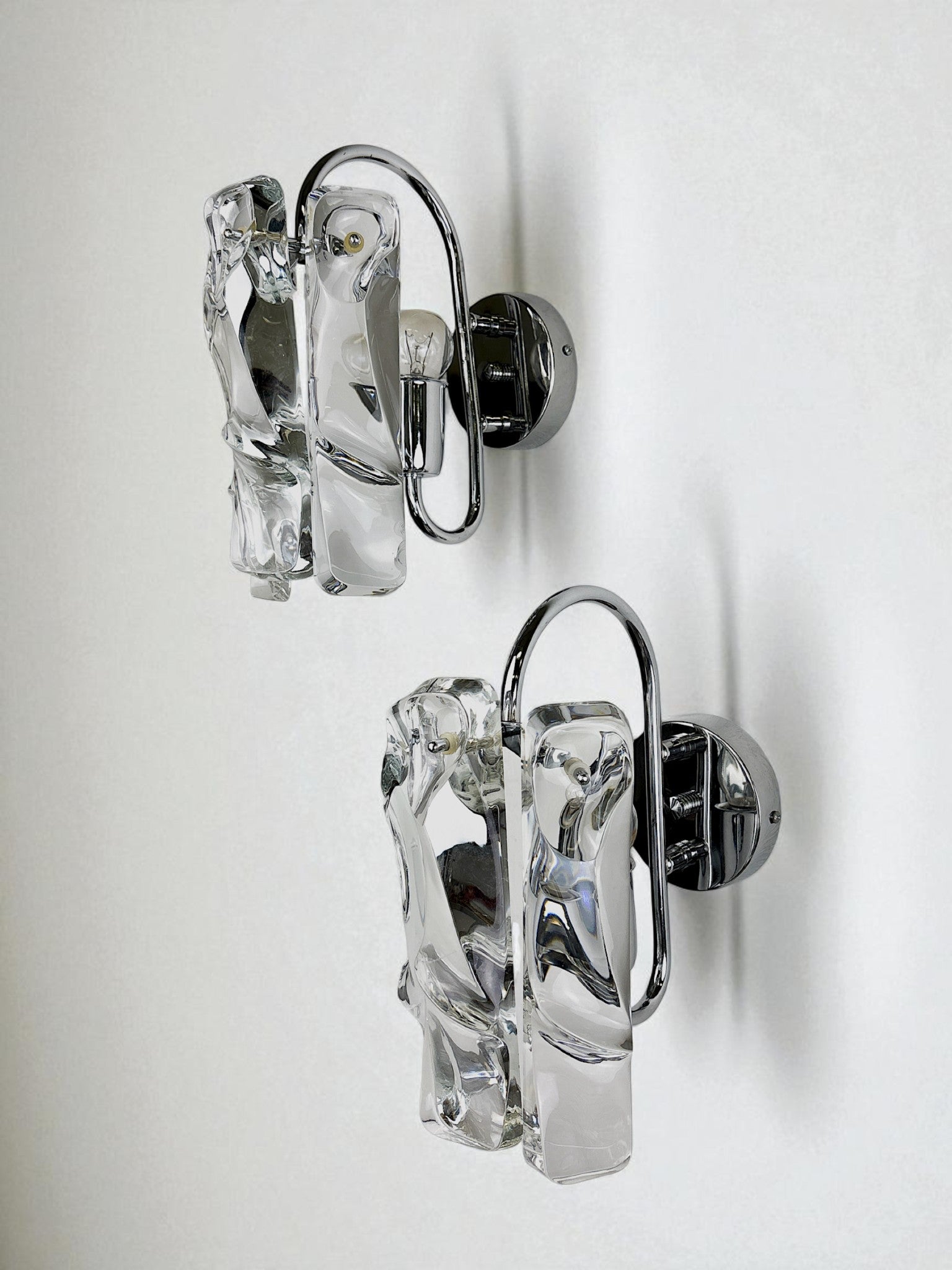 Pair of JT Kalmar frozen Wall Sconces , Murano glass, Austria, 1970s