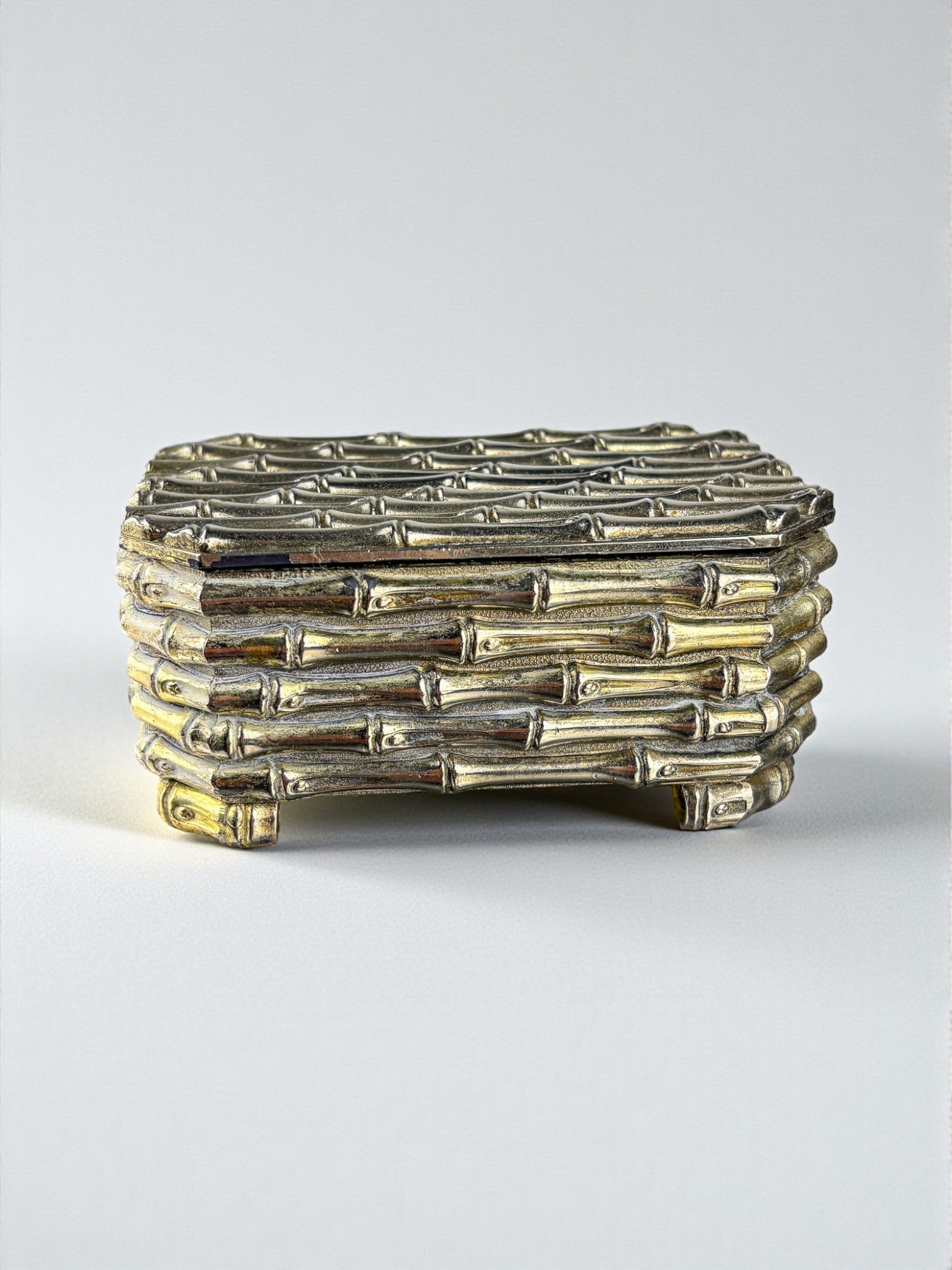 Maison Baguès Silver-Plated Faux Bamboo Box, France, 1960s