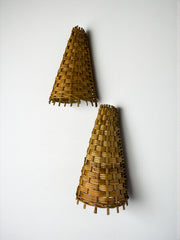 Pair of Mid-Century Rattan Wall Shade, Italy, circa 1960s
