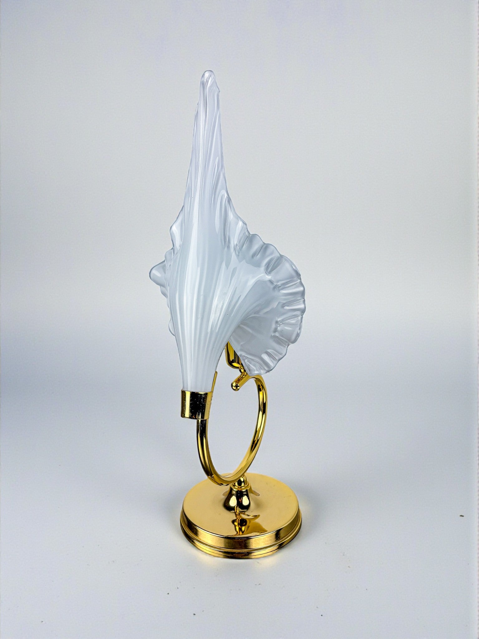 Italian White Calla Lily flower table lamp, murano glass, 1970's