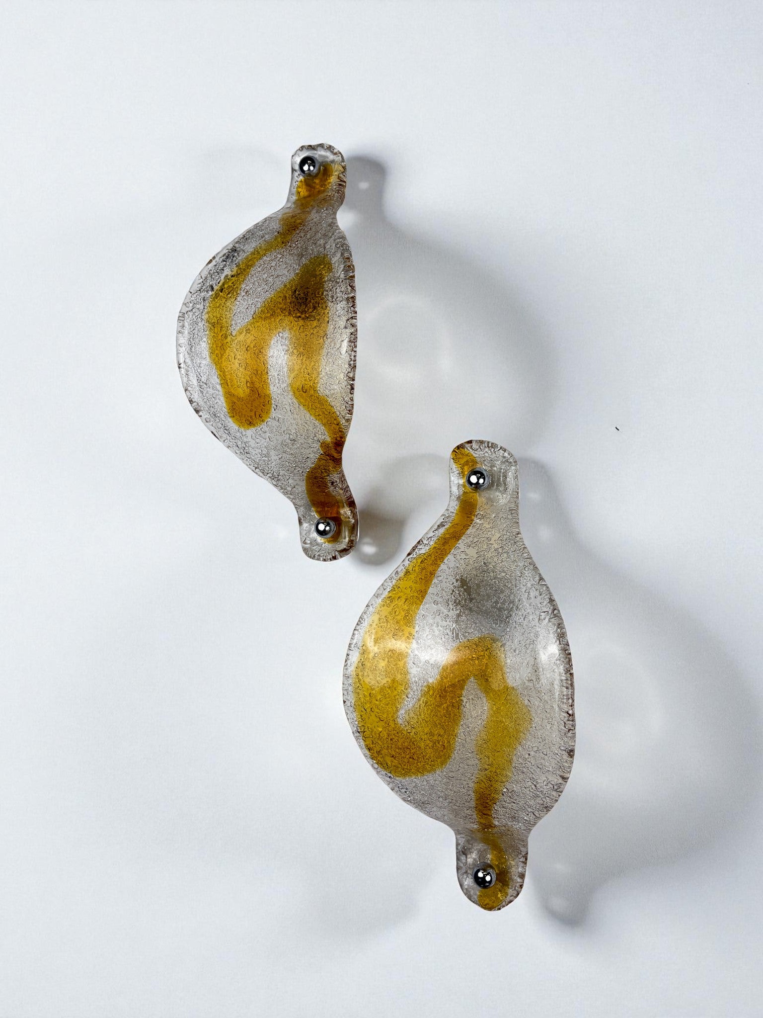 Pair of Mazzega Murano Wall Lights, Orange Frosted curved Glass, Italy, 1970s