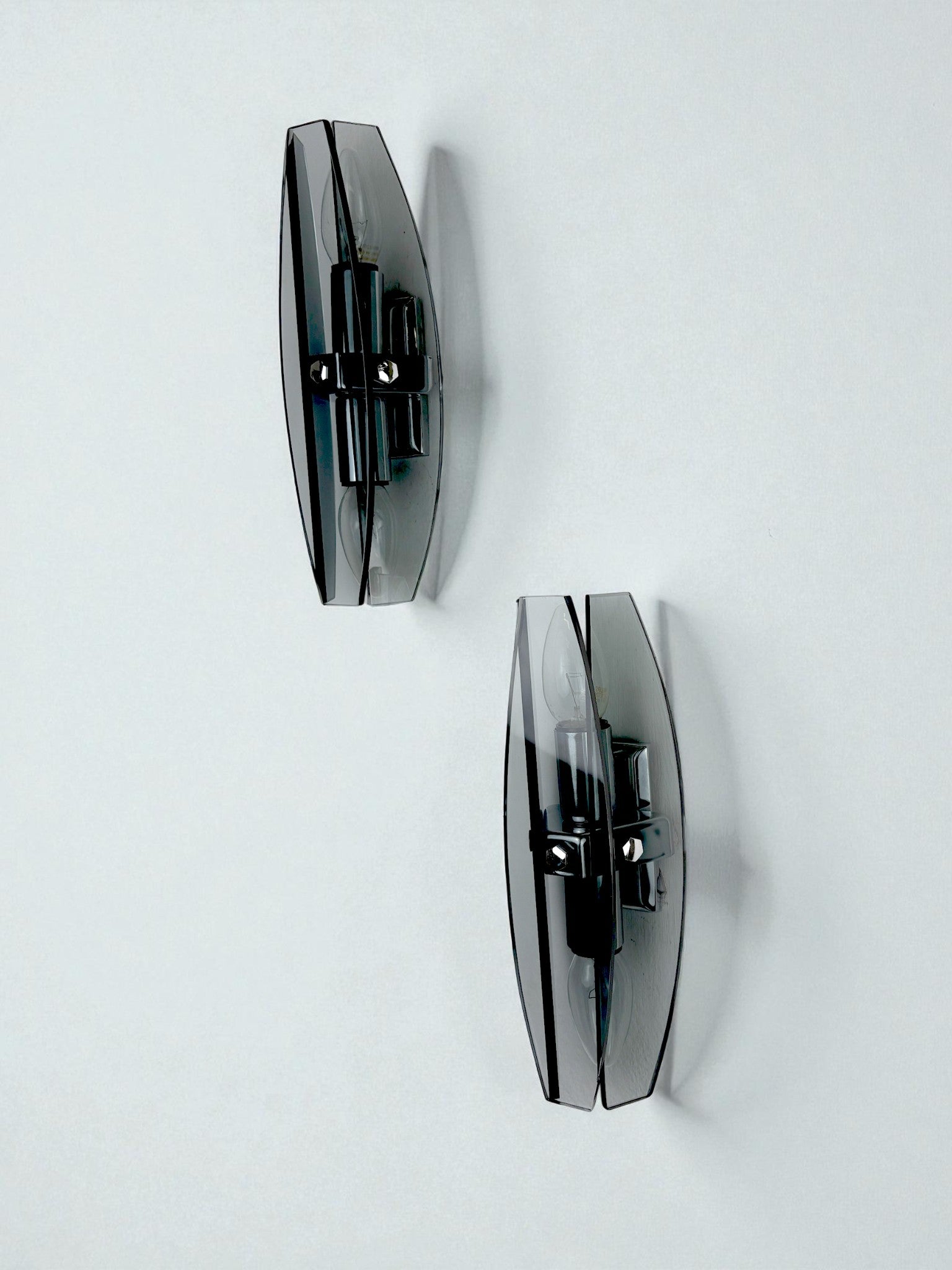 Pair of Veca Wall Sconces, Black Murano Glass, Italy, 1970s