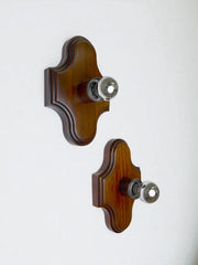 Pair of Geometric Art Deco Wall Lights, Carved brown wood, France, 1960s