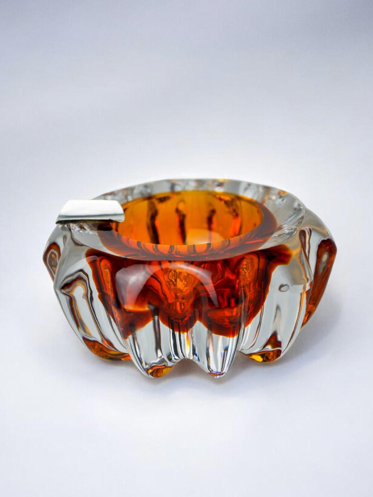 Orange Sommerso ashtray by Seguso, Murano glass & silver support, Italy, 1970