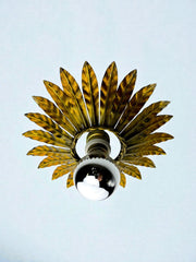 Spanish Sunburst Flush Mount Light Fixture in Gilt Iron, Circa 1960's