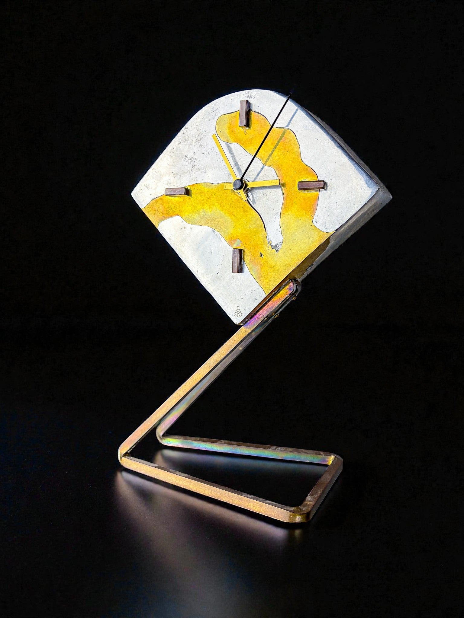 Brutalist clock by Leopold, bronze and aluminum, 1970, Spain