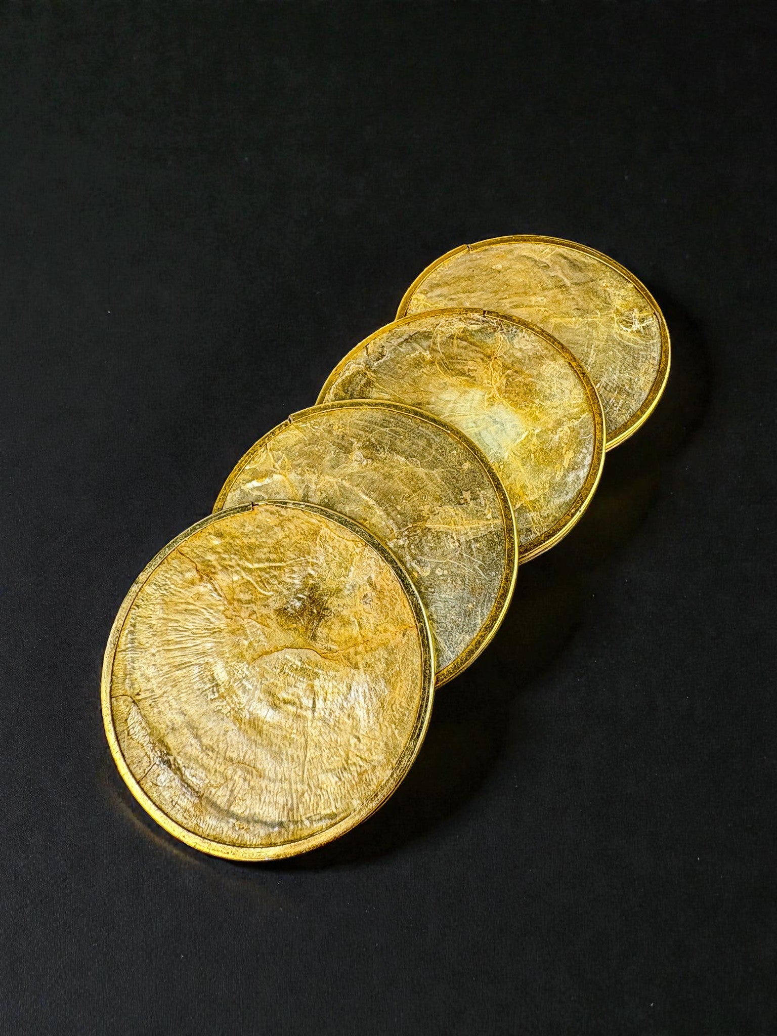 Hollywood Regency mother-of-pearl & brass Coasters, Set of 4, Italy, 1970