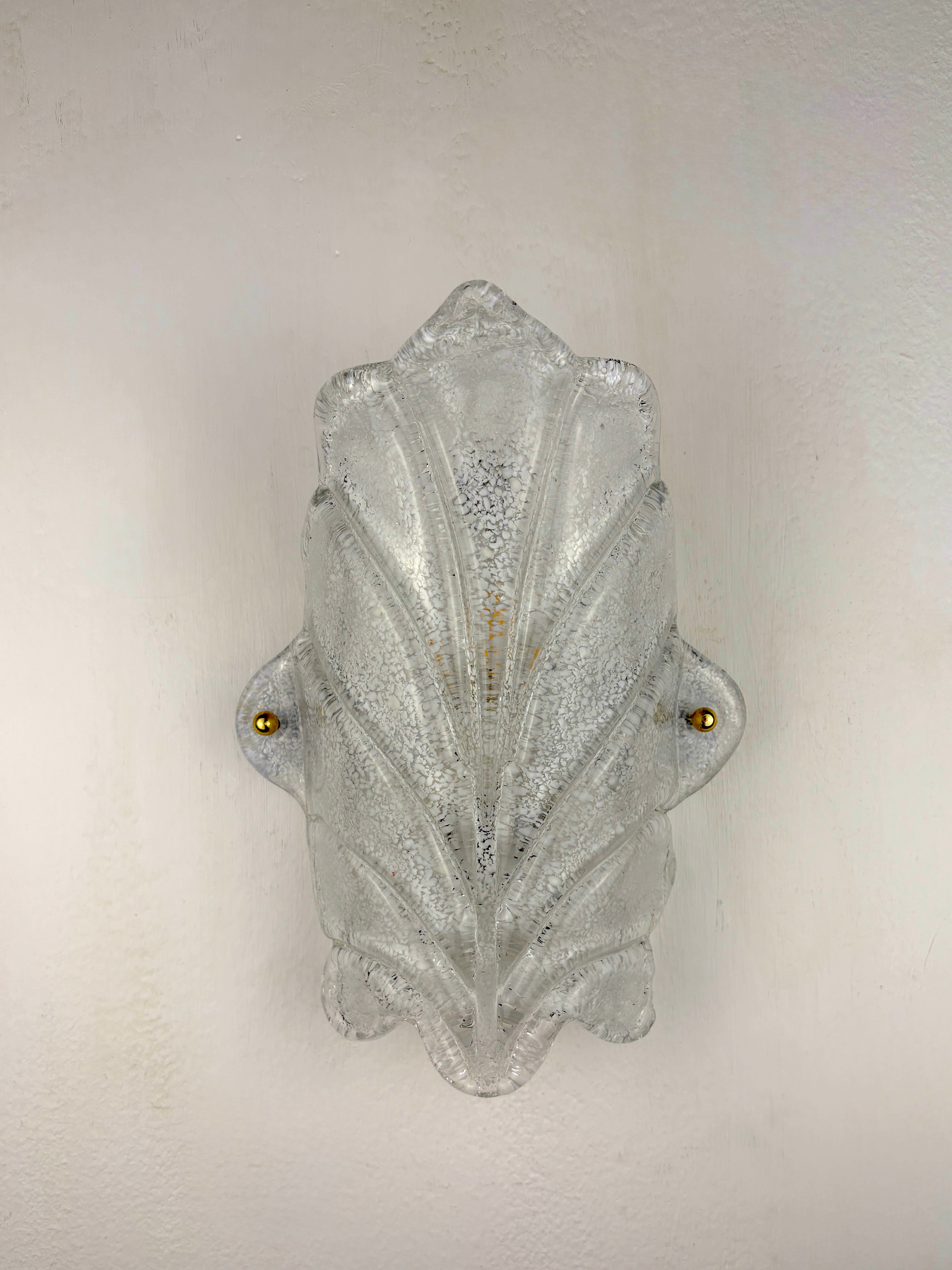 Italian "Leaf" Frosted Murano glass wall sconce, Circa 1970's