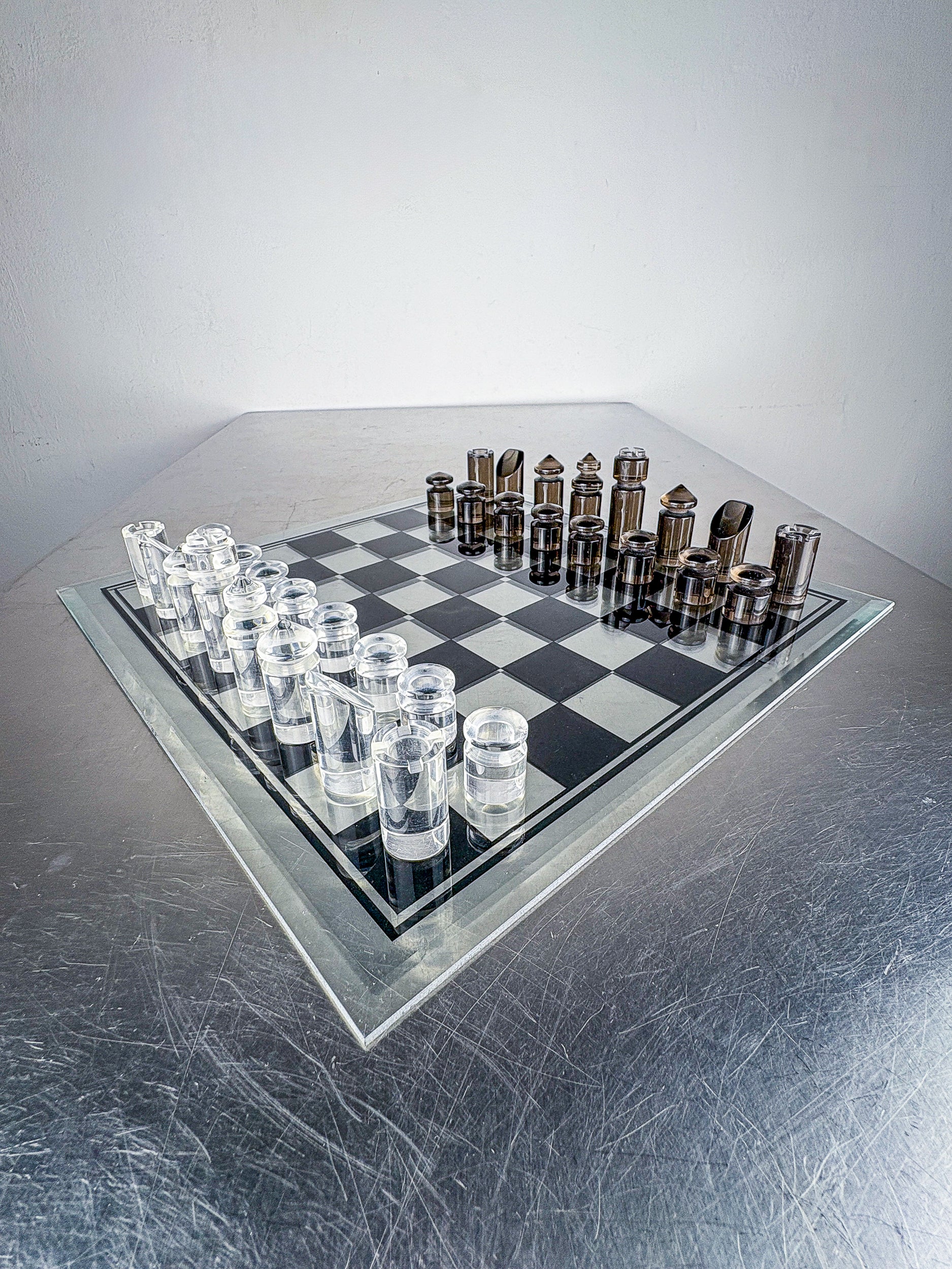 Felice Antonio Botta Acrylic Chessboard and glass board, Italy, 1970s