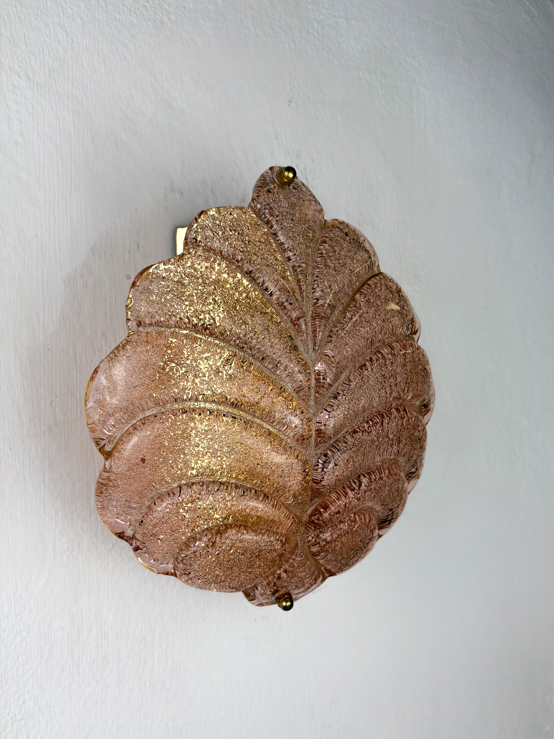 Pink Frosted Murano Leaf Wall Sconce, Italy, 1970s
