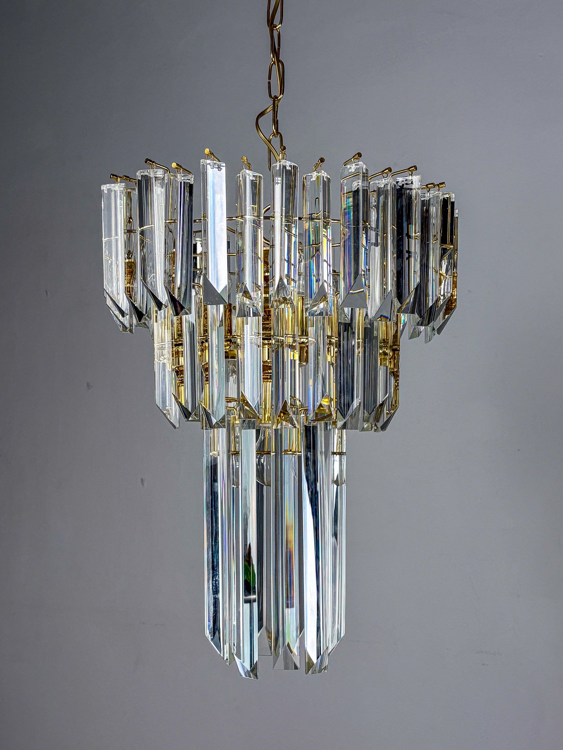 Paolo Venini Cascade Triedri Murano Glass Chandelier, Italy, 1970s