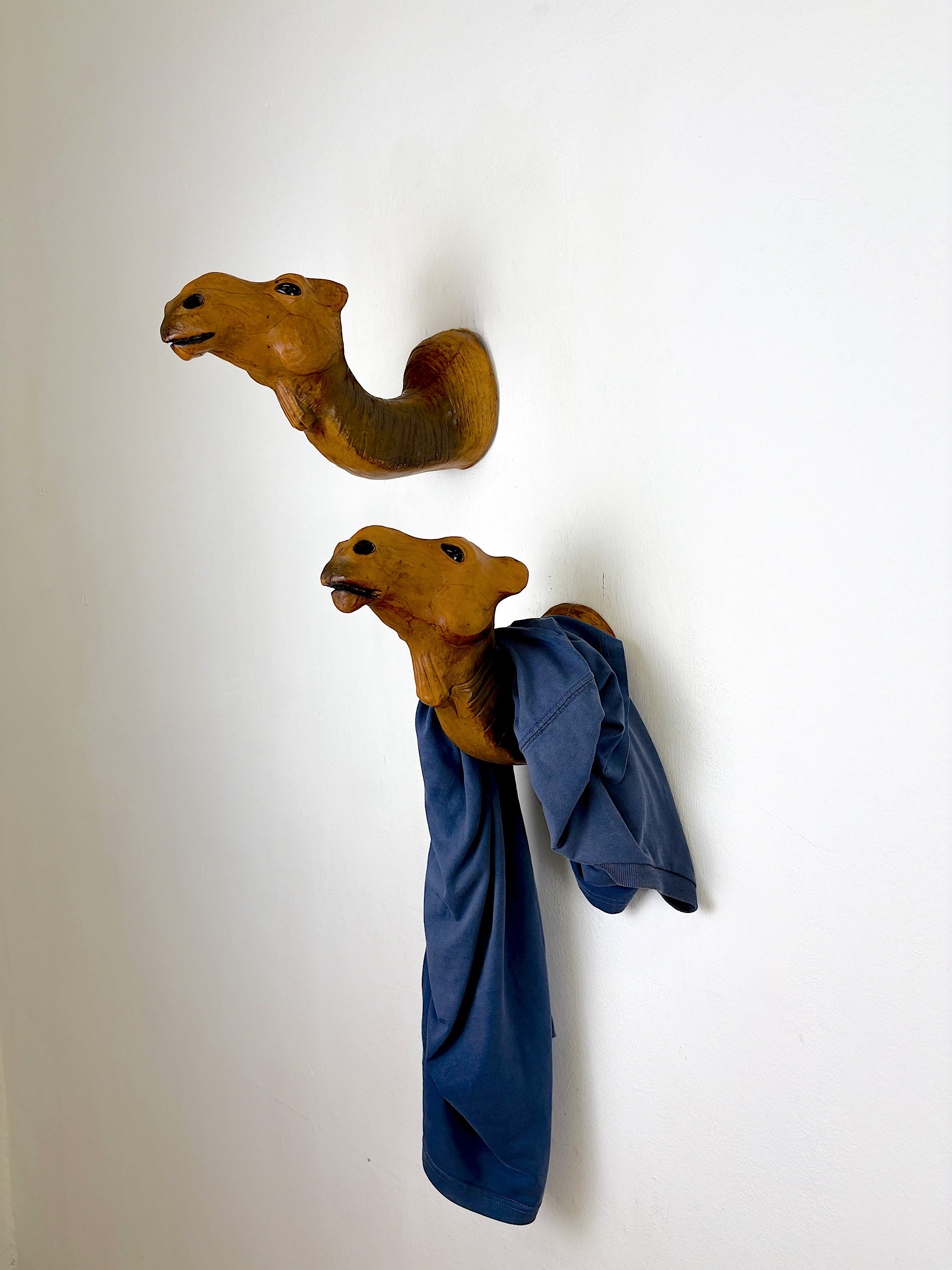 Pair of Leather Camel Head Coat Hooks, Italy, 1960s