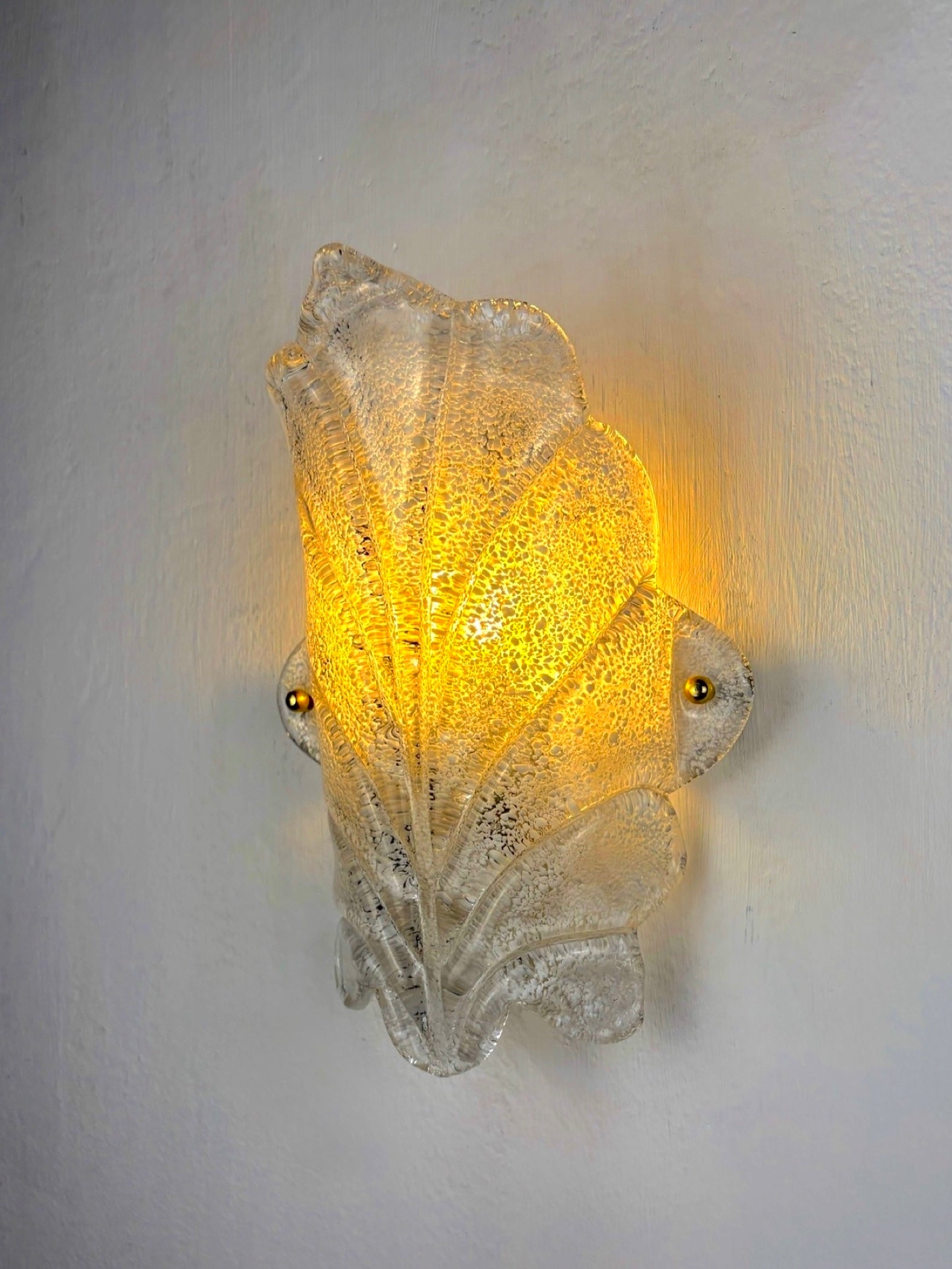 Italian "Leaf" Frosted Murano glass wall sconce, Circa 1970's
