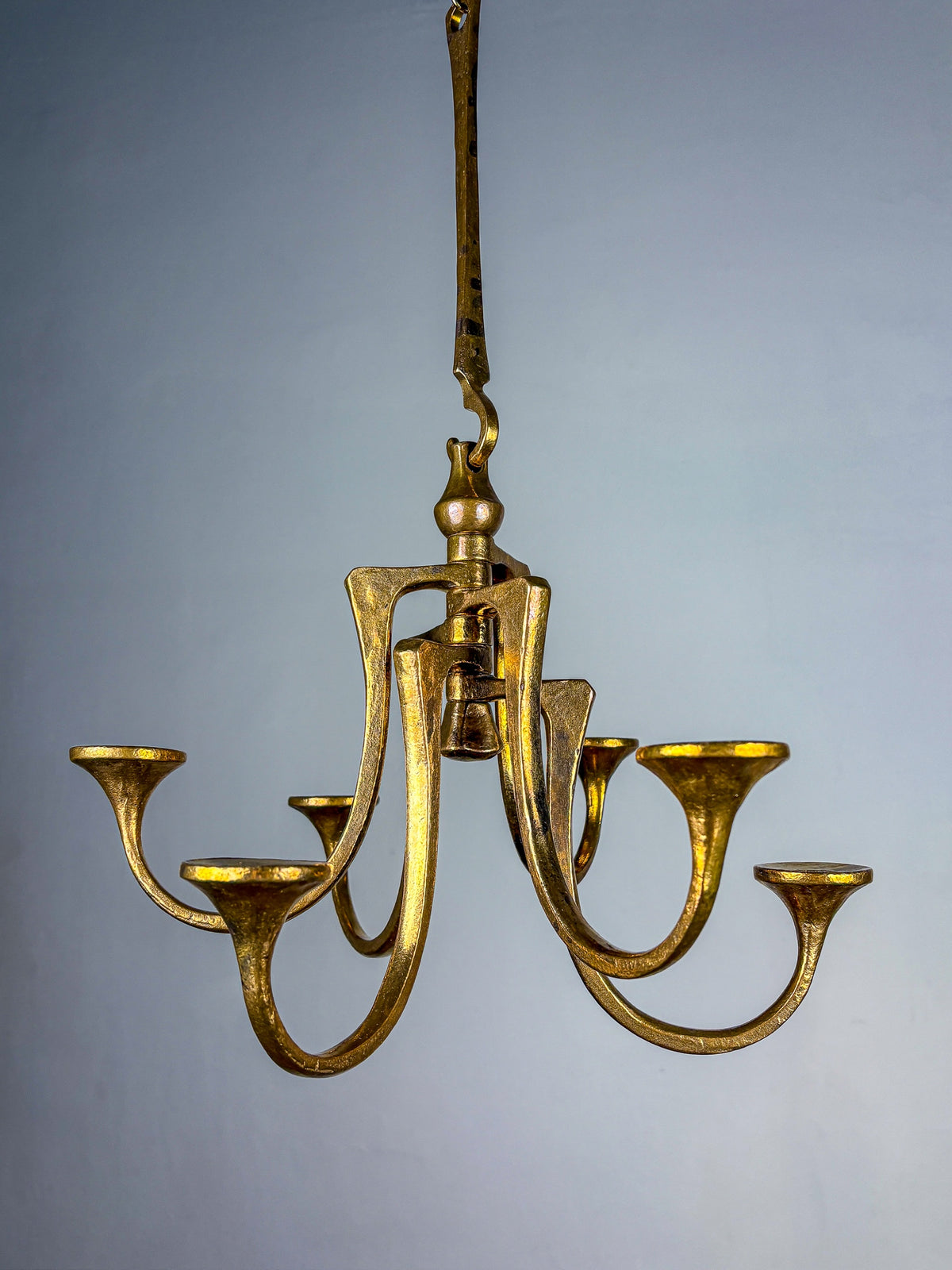 Brutalist Michael Harjes Hanging Candelabra in Bronze, 6 arms, Germany, 1960's