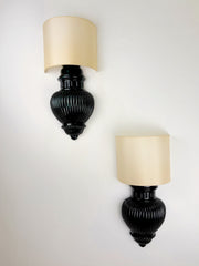 Pair of Art Deco Wall Lights with Shades in Glazed Cast Ceramic, Italy, 1970s
