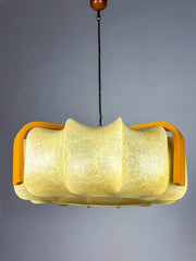 Mid-Century Cocoon Pendant Lamp, Resin & Pine Wood, Italy, 1960s
