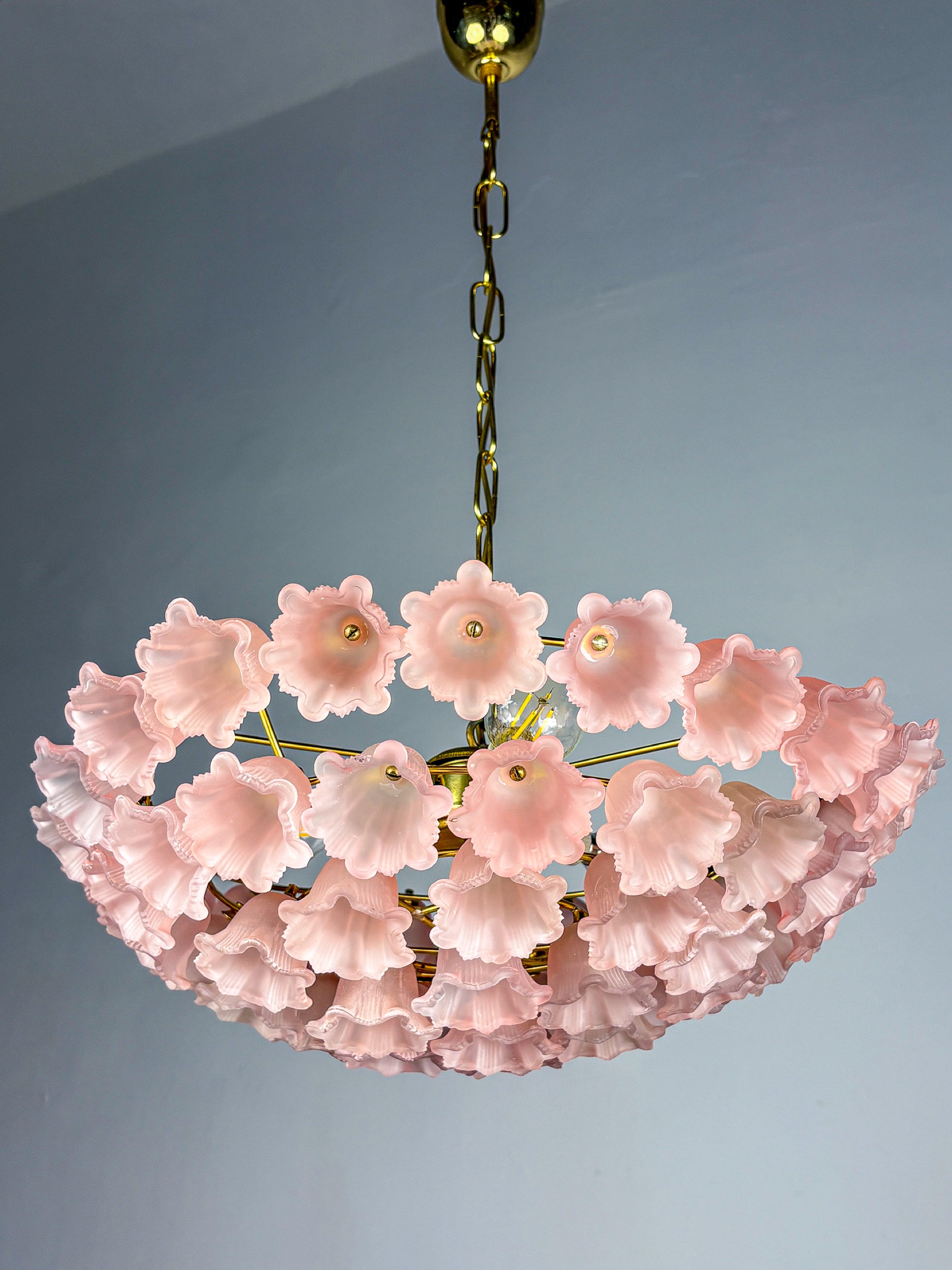 Sputnik Pink floral murano glass chandelier, italy, 1970'S