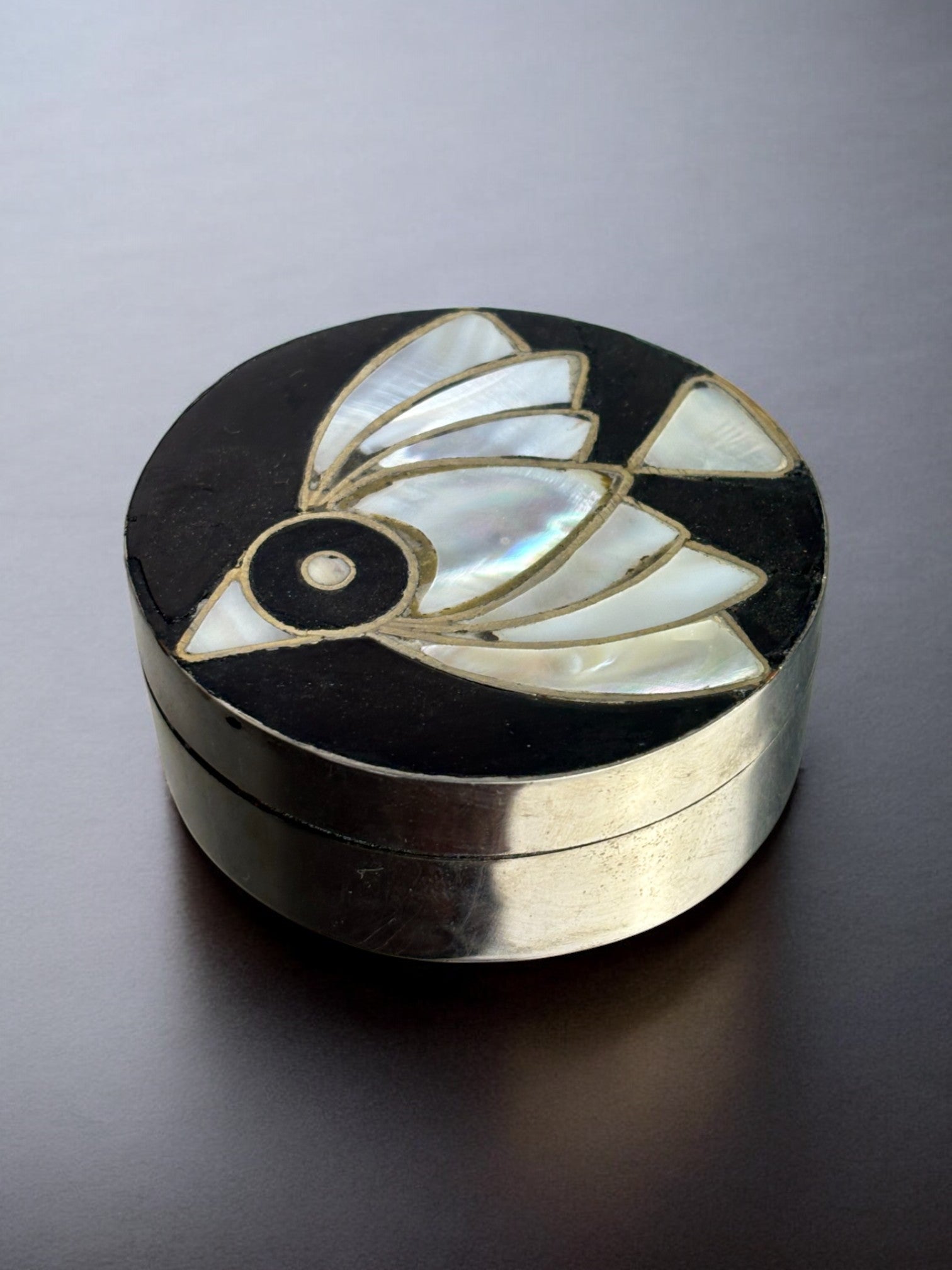 Abalone shell & alpaca silver fish box, Mexico, 1970