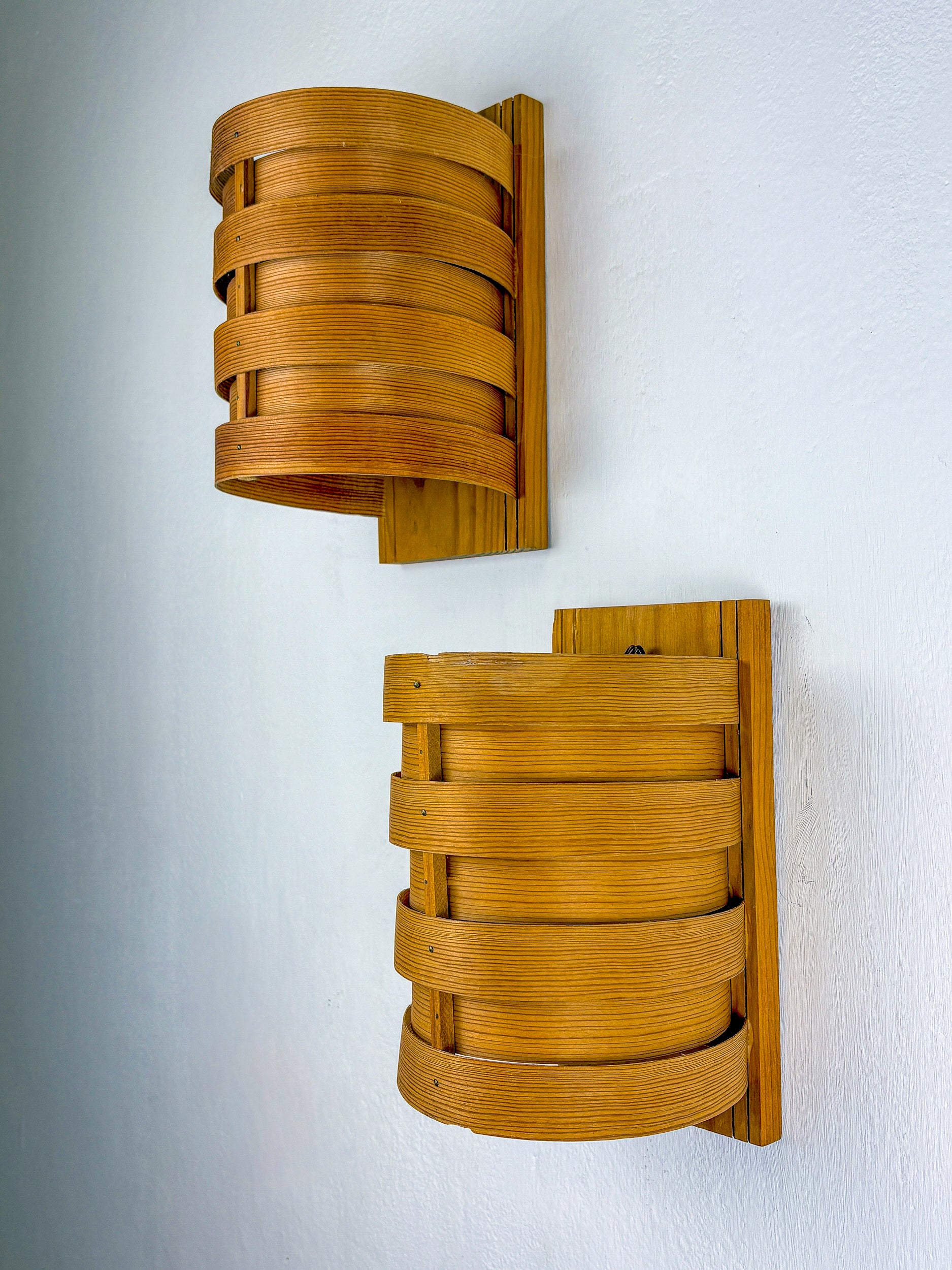 Pair of Hans Agne Jakobsson Pine Wall Lights for Markaryd, Sweden, 1970's