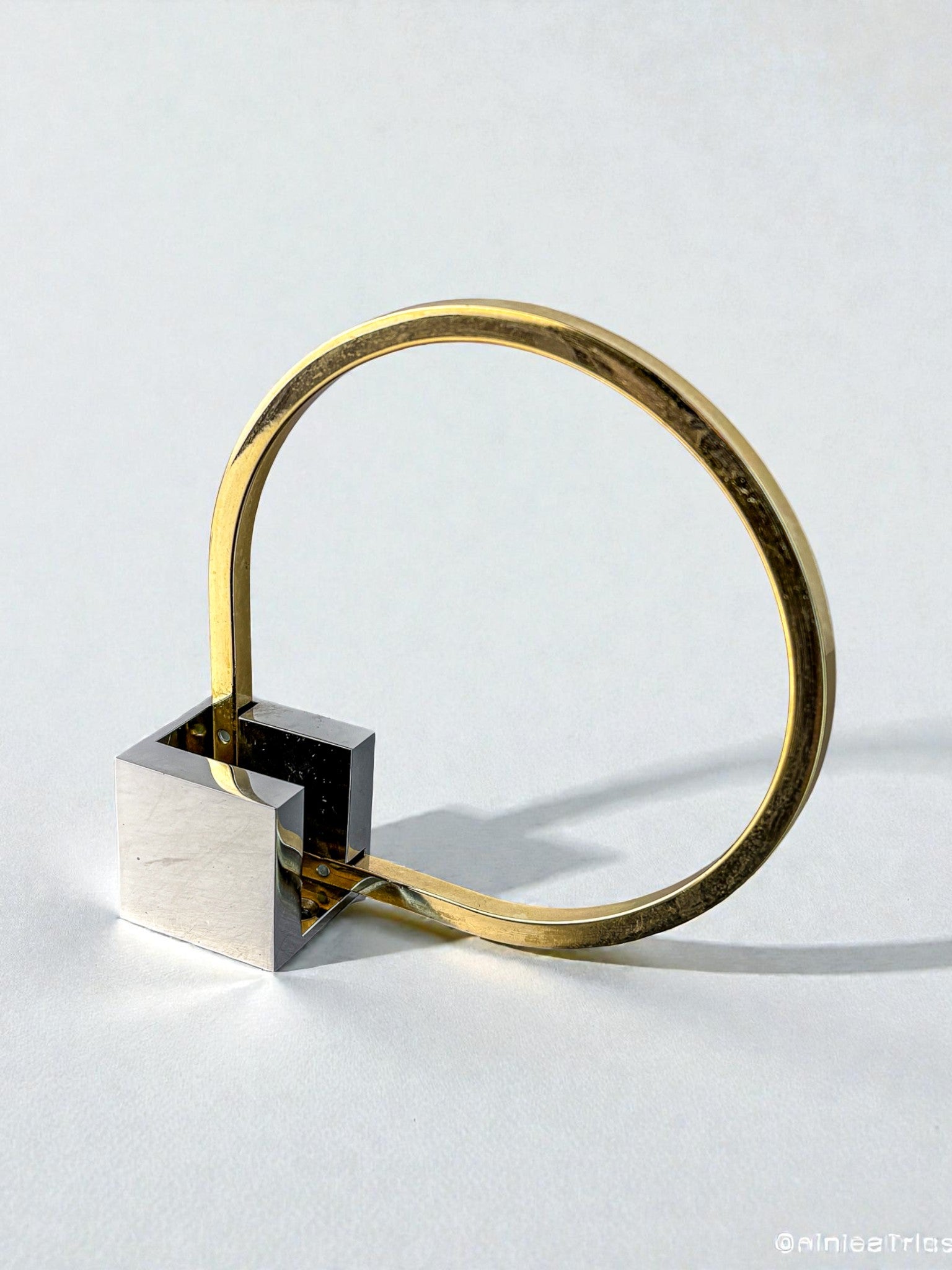 Romeo Rega style Towel Ring , Gilt Brass & Chrome, Italy, 1980s