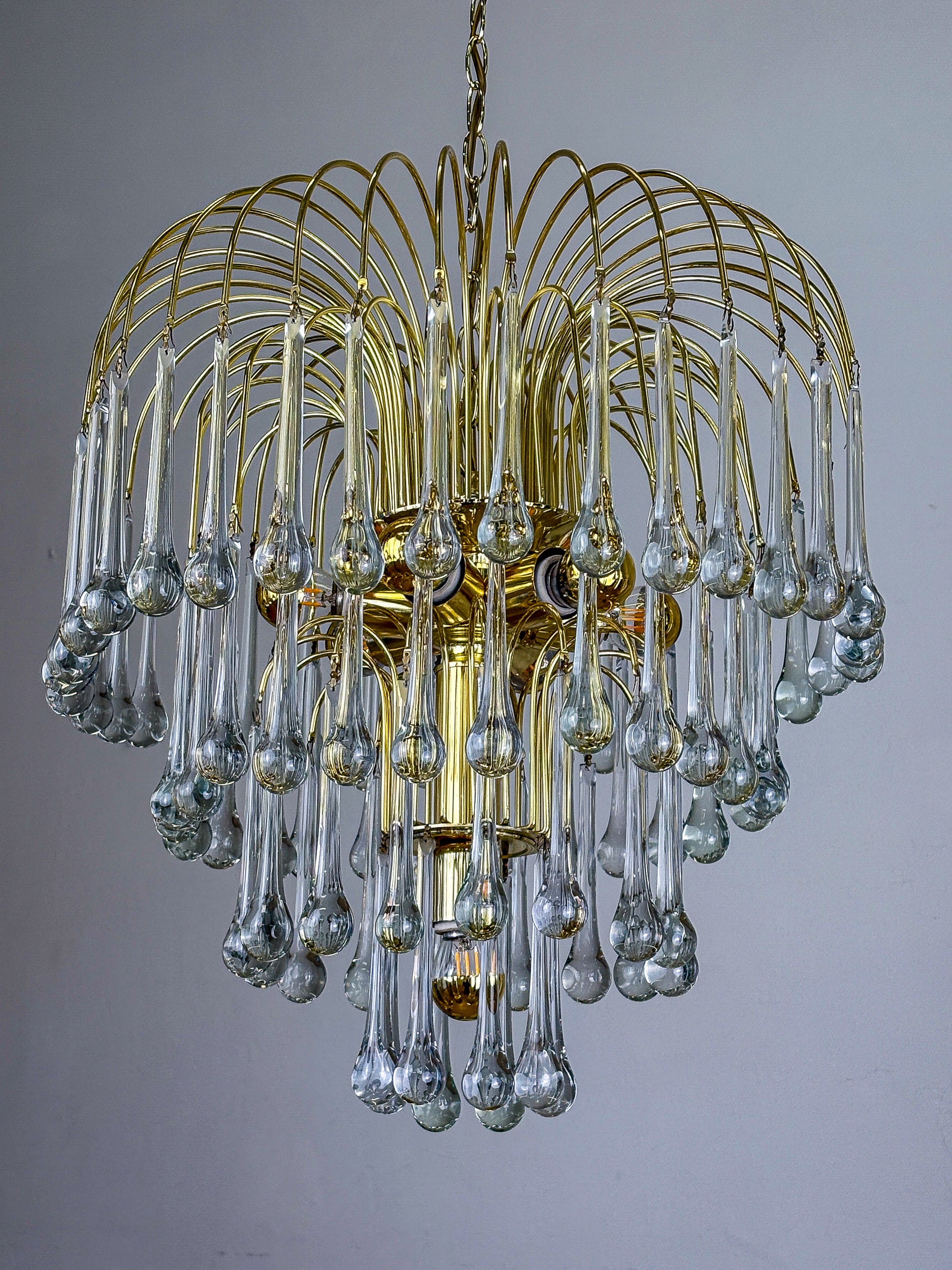 Four-Tier Cascade Teardrop Chandelier by Venini, Murano Glass, Italy 1970s